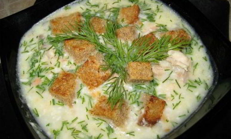 Рецепт сырного супа со сливками, ветчиной и сухариками