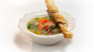 Уха из стерляди с копченой форелью