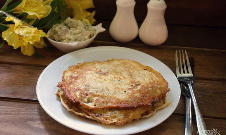 Рецепт блинчиков из кабачков с грибами