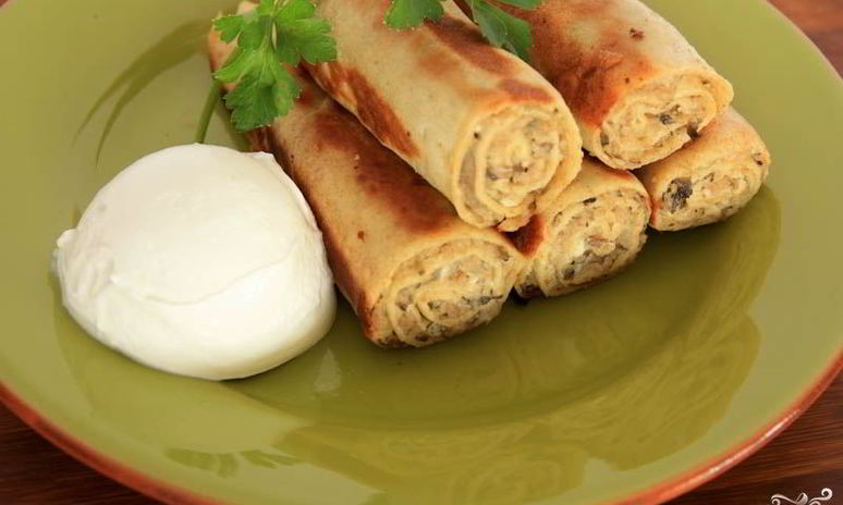 Рецепт блинчиков с мясом и грибами