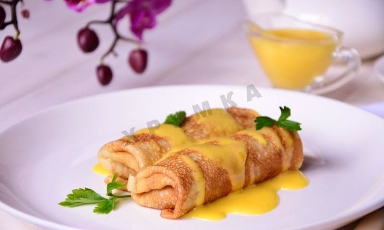 Рецепт блинов с грибами под голландским соусом