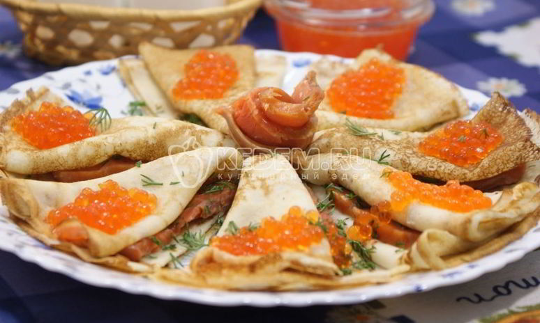 Рецепт блинов с семгой и икрой