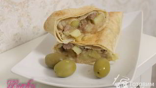 Конвертики из лаваша с мясом и картофелем