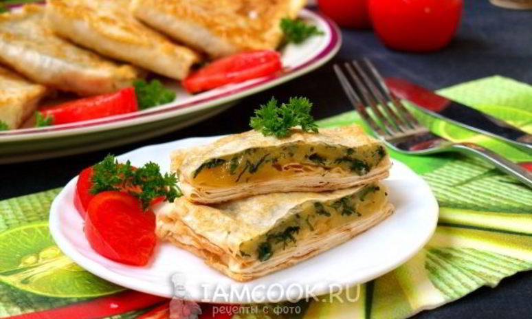 Рецепт конвертиков из лаваша с сыром и зеленью