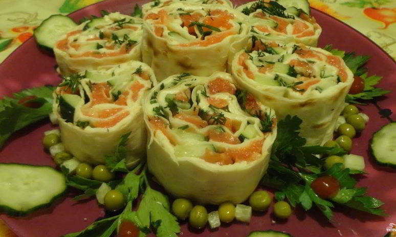 Рецепт лаваша с красной рыбой и плавленым сыром