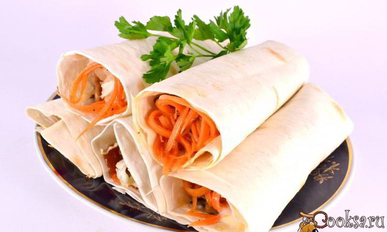 Рецепт лаваша с курицей, грибами и корейской морковью