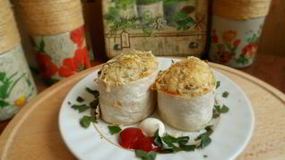 Лаваш с рыбой и рисом в духовке