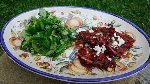 оладьи из цукини, свеклы и феты