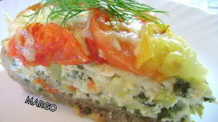 Пирог с кабачками, шпинатом и помидорами