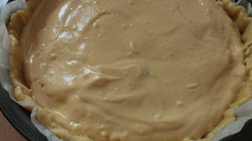 пирог с персиками и пудингом из ряженки