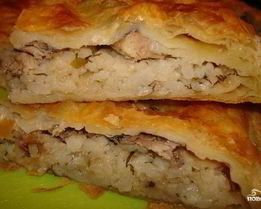 Пирог с сайрой и рисом
