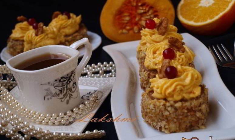 Рецепт овсяно-орехового пирожного с тыквенно-творожным кремом