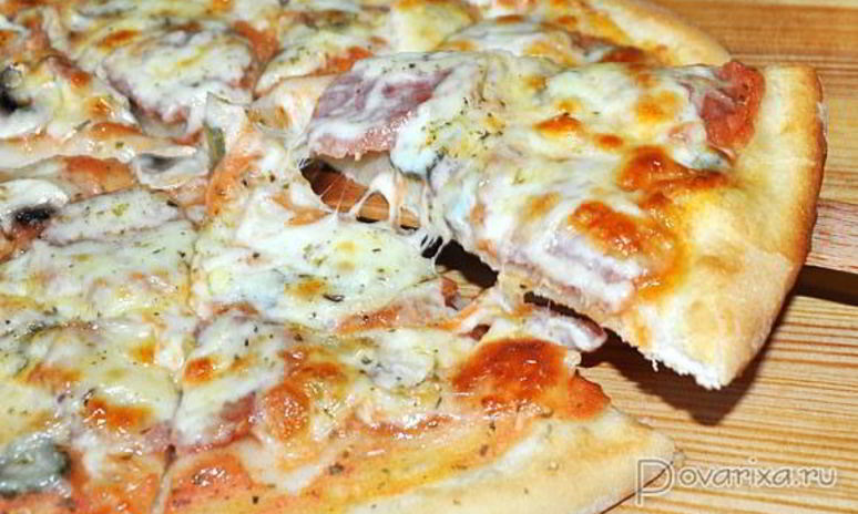 Рецепт пиццы с колбасой и грибами