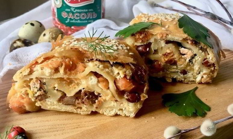 Рецепт штруделя с лососем, фасолью и рикоттой