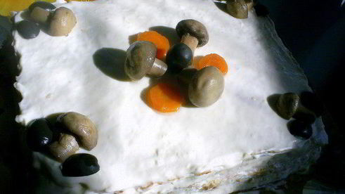 пикантный мясной торт с грибным кремом и сырно-сливочной заливкой