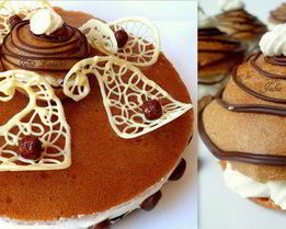 Мини-торт из мокко-профитролей со сливочным кремом, кофейным муссом и белым шоколадом