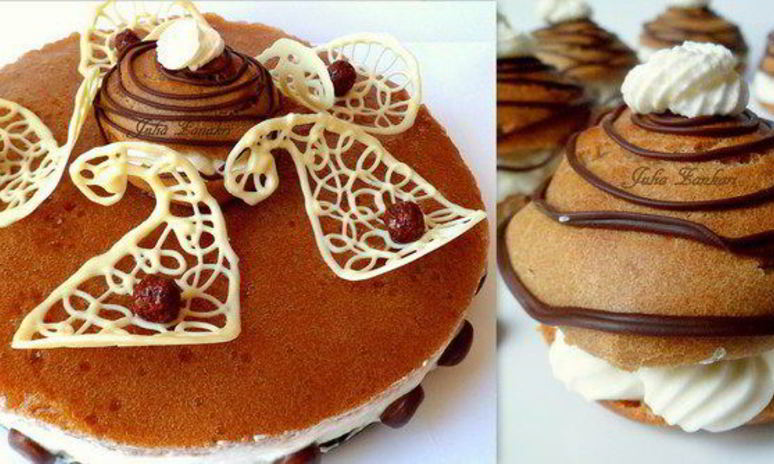Рецепт мини-торта из мокко-профитролей со сливочным кремом, кофейным муссом и белым шоколадом