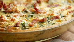 Овощная фриттата с грибами и ветчиной