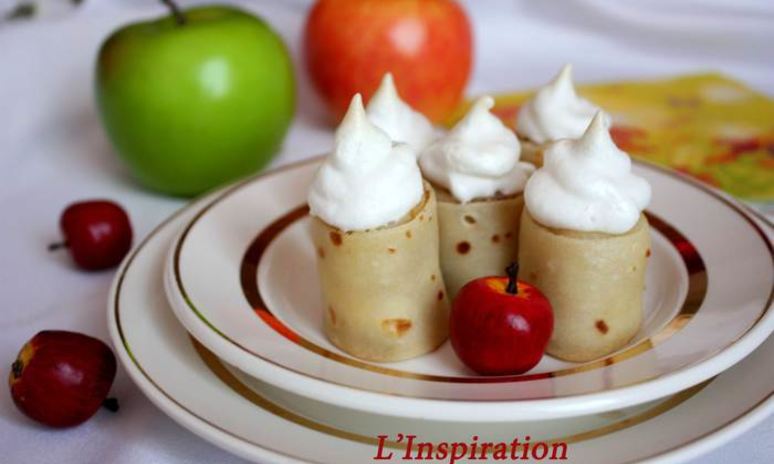 Рецепт блинных роллов с яблоками пода безе