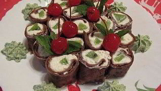 Шоколадные роллы с творогом и мятным васаби