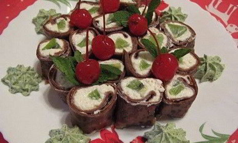 Рецепт шоколадных роллов с творогом и мятным васаби