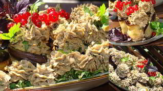 Рулетики из баклажанов с ореховым кремом