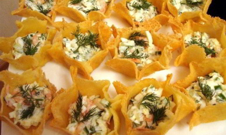 Рецепт сырных тарталеток с салатома иза креветка