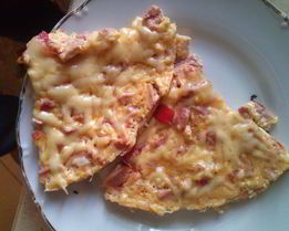 Яичница с сосисками и помидорами