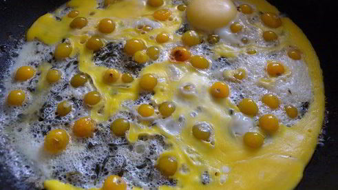 яичница со шпинатом и физалисом