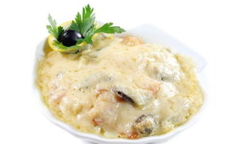 Рецепт морского жюльена из креветок и мидий